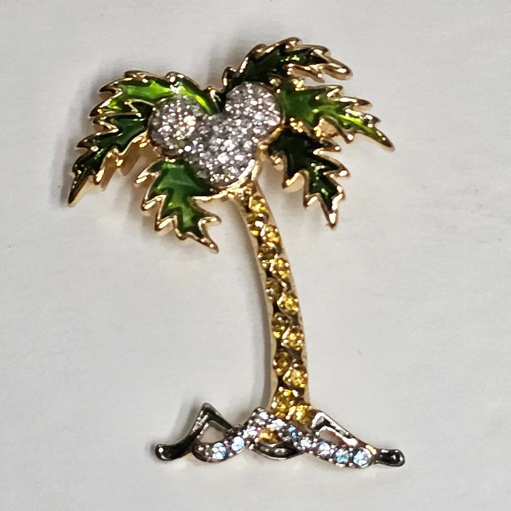 Disney Swarovski Cruise Line Vacation Mickey Mouse Brooch Pin Enamel Palm Tree